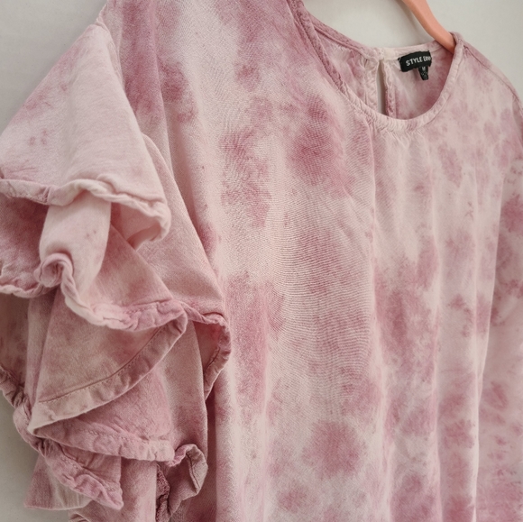 Pink and Mauve tie dye ruffle sleeve crop top - Picture 4 of 6